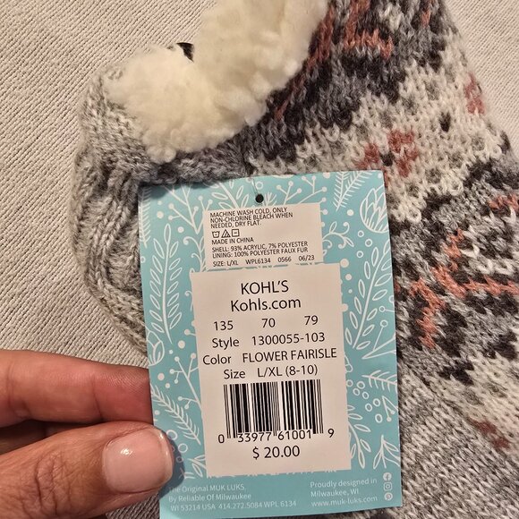 Muk Luks L / XL NEW Shortie Cabin Slipper Chenille Plush Lined Cabin Women Socks - Picture 7 of 7